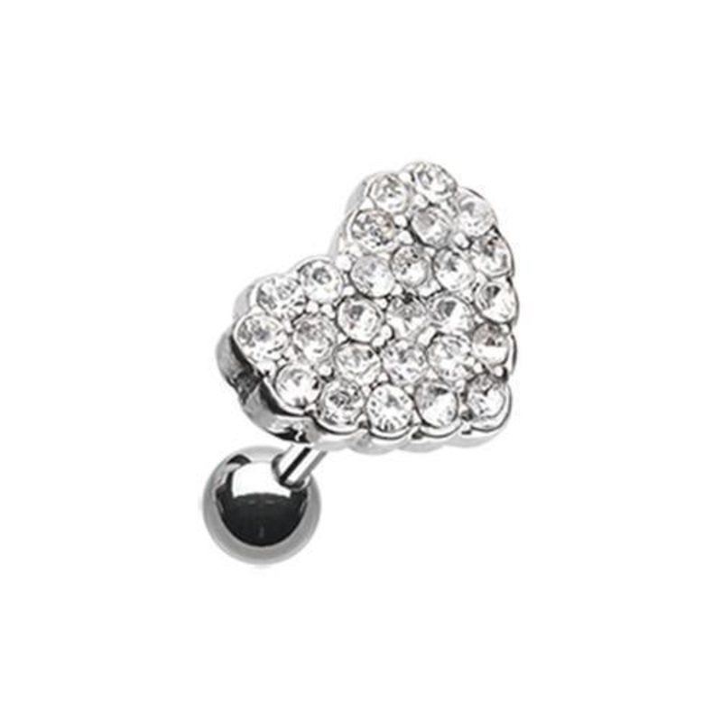 Clear Multi-Sprinkle Dot Heart Multi-Gem Tragus Cartilage Barbell Earring – 1 Piece 18G (1mm) Length: 1/4″ (6mm)