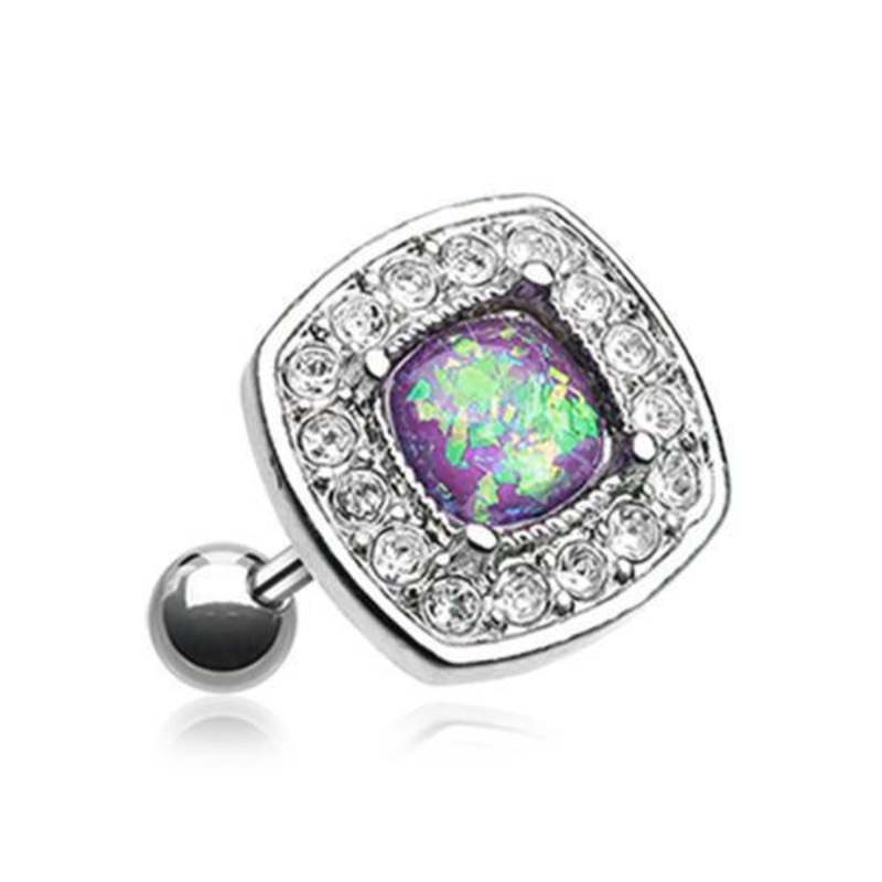Clear/Purple Opal Sparkle Essentia Tragus Cartilage Barbell Earring – 1 Piece 18G (1mm) Length: 1/4″ (6mm)