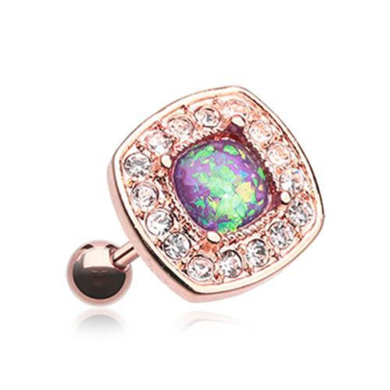 Clear/Purple Rose Gold Opal Sparkle Essentia Tragus Cartilage Barbell Earring – 1 Piece 18G (1mm) Length: 1/4″ (6mm)