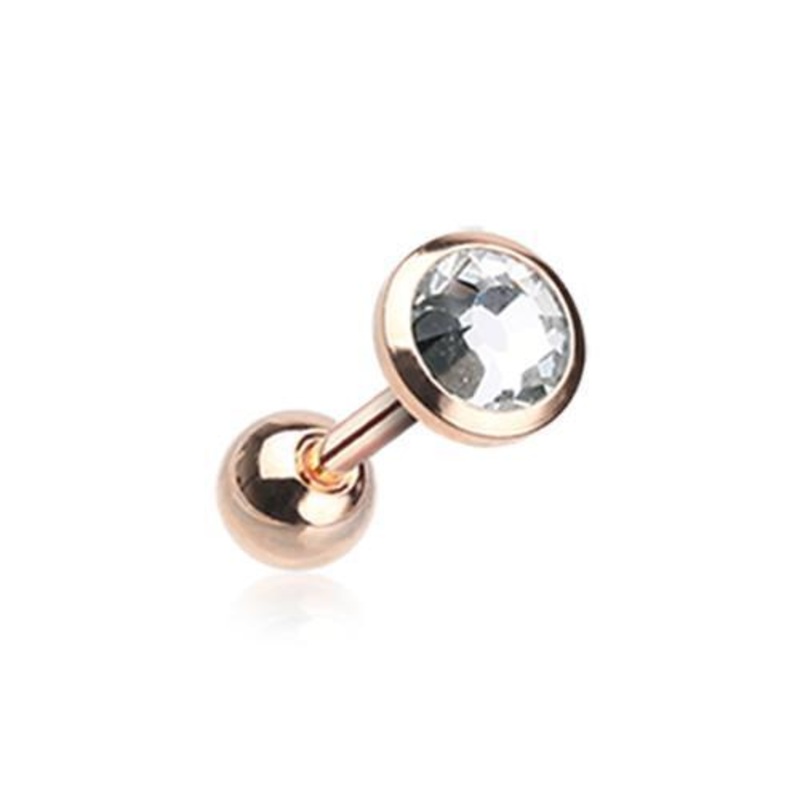 Clear Rose Gold Gem Sparkle Tragus Cartilage Barbell Earring – 1 Piece 18G (1mm) Length: 1/4″ (6mm) | Ball-Size: 1/8″ (3mm)