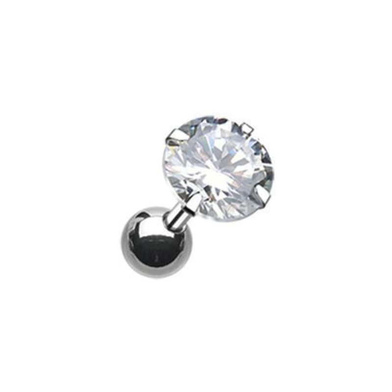 Clear Round Gem Crystal Tragus Cartilage Barbell Earring – 1 Piece 18G (1mm) Length: 1/4″ (6mm) | Ball-Size: 1/4″ (6mm)