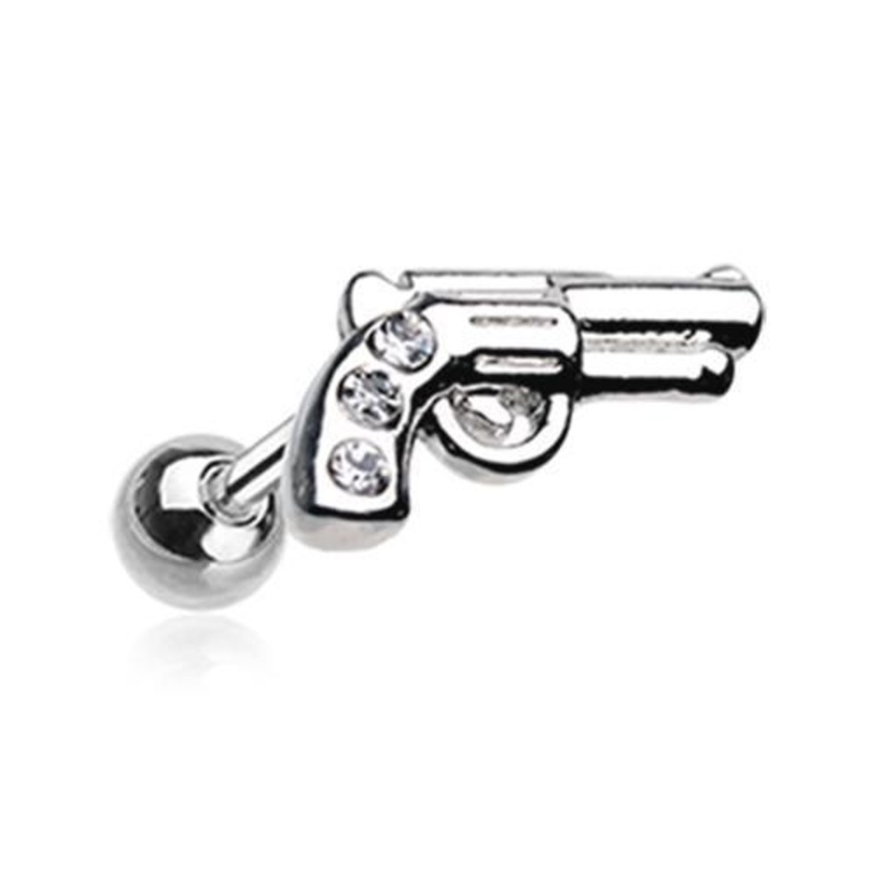 Clear Sparkle Pistol Tragus Cartilage Barbell Earring – 1 Piece 18G (1mm) Length: 1/4″ (6mm)
