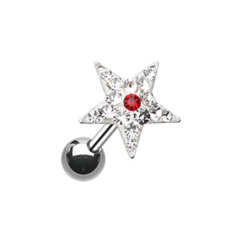 Clear Star Point Multi-Sprinkle Dot Multi-Gem Tragus Cartilage Barbell Earring – 1 Piece 18G (1mm) Length: 1/4″ (6mm)