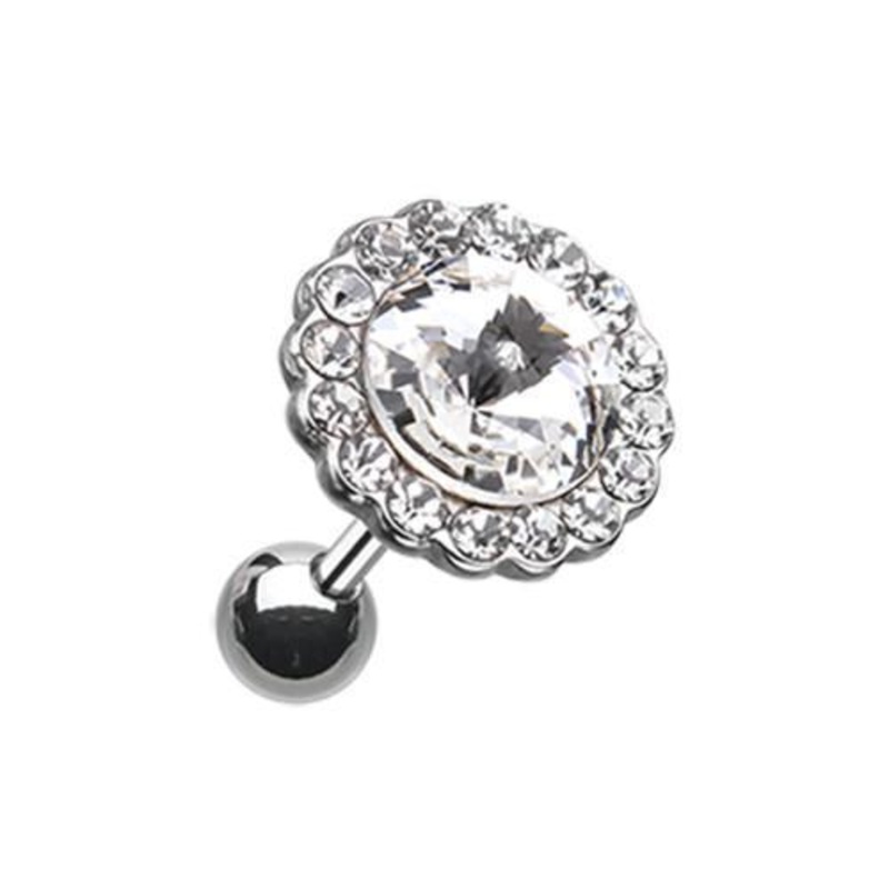 Clear Studded Gem Unity Crystal Tragus Cartilage Barbell Earring – 1 Piece 18G (1mm) Length: 1/4″ (6mm) | Ball-Size: 3/8″ (10mm)