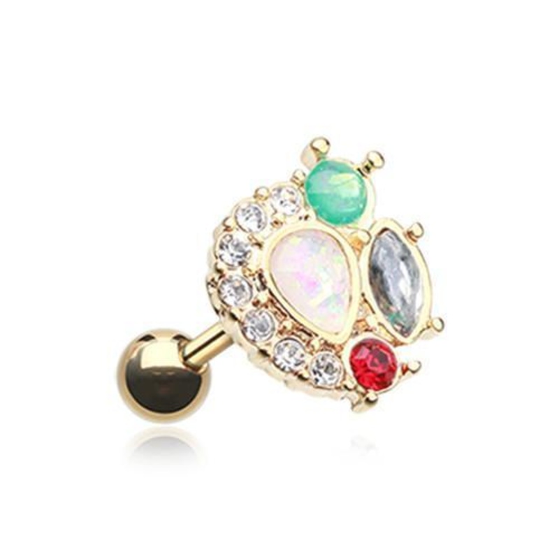 Clear/Teal Golden Sparkle Opal Medley Tragus Cartilage Barbell Earring – 1 Piece 18G (1mm) Length: 1/4″ (6mm)
