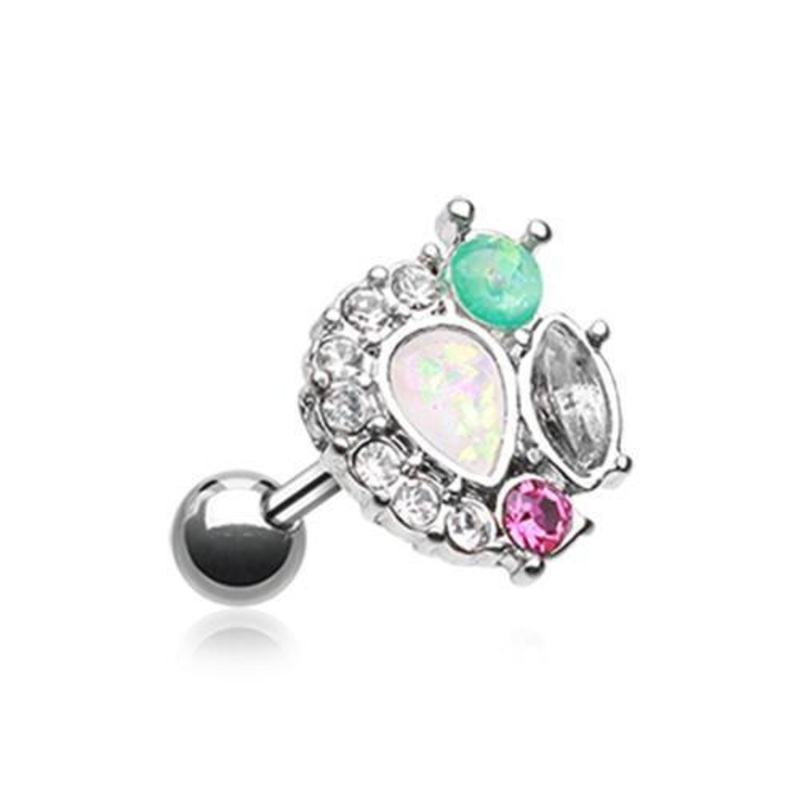 Clear/Teal Sparkle Opal Medley Tragus Cartilage Barbell Earring – 1 Piece 18G (1mm) Length: 1/4″ (6mm)