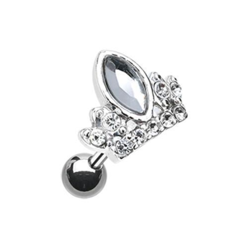 Clear Tiara Crown Tragus Cartilage Barbell Earring – 1 Piece 18G (1mm) Length: 1/4″ (6mm)