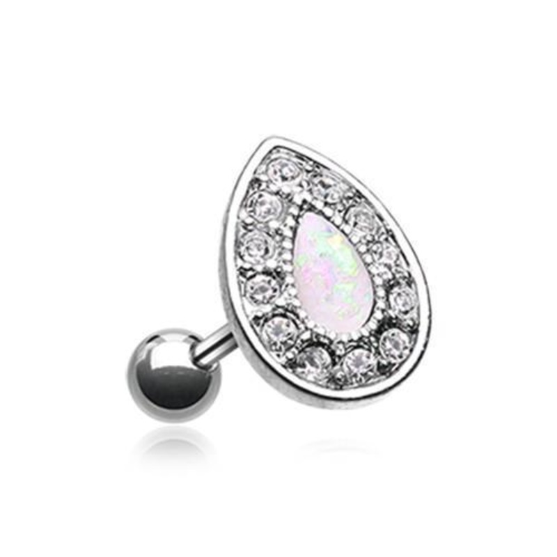 Clear/White Opal Avice Tragus Cartilage Barbell Earring – 1 Piece 18G (1mm) Length: 1/4″ (6mm)
