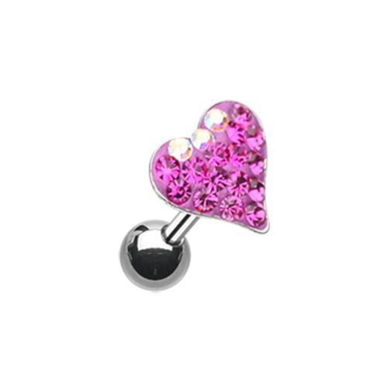 Fuchsia Dainty Heart Multi-Sprinkle Dot Multi-Gem Tragus Cartilage Barbell Earring – 1 Piece 18G (1mm) Length: 1/4″ (6mm)
