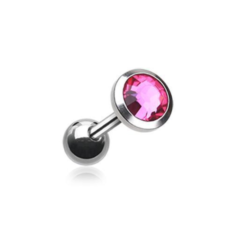 Fuchsia Gem Sparkle Tragus Cartilage Barbell Earring – 1 Piece 18G (1mm) Length: 1/4″ (6mm) | Ball-Size: 1/8″ (3mm)