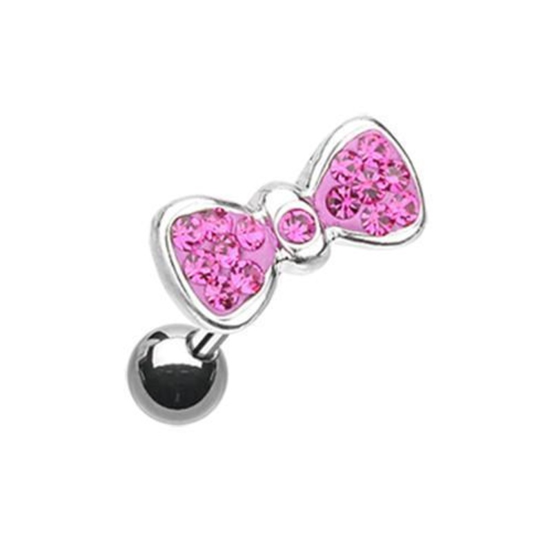 Fuchsia Multi-Sprinkle Dot Bow-Tie Tragus Cartilage Barbell Earring – 1 Piece 18G (1mm) Length: 1/4″ (6mm)