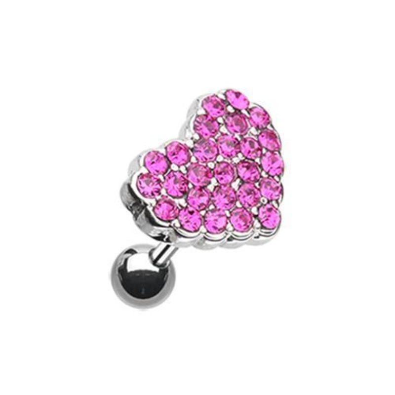 Fuchsia Multi-Sprinkle Dot Heart Multi-Gem Tragus Cartilage Barbell Earring – 1 Piece 18G (1mm) Length: 1/4″ (6mm)