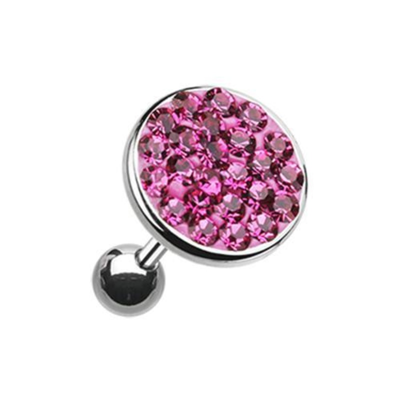 Fuchsia Multi-Sprinkle Dot Multi-Gem Round Tragus Cartilage Barbell Earring – 1 Piece 18G (1mm) Length: 1/4″ (6mm) | Ball-Size: 1/4″ (6mm)