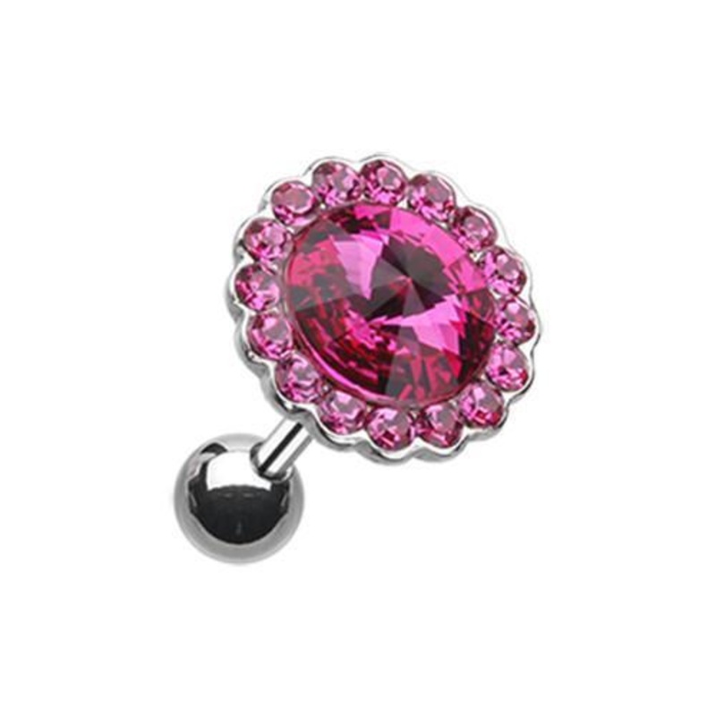 Fuchsia Studded Gem Unity Crystal Tragus Cartilage Barbell Earring – 1 Piece 18G (1mm) Length: 1/4″ (6mm) | Ball-Size: 3/8″ (10mm)