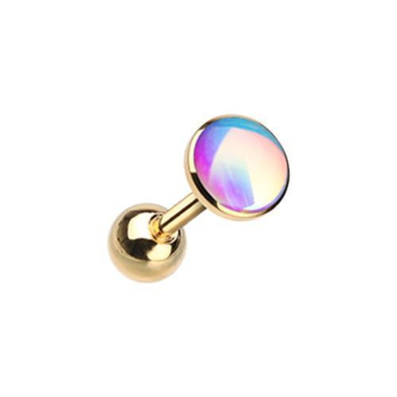 Golden Convex Revo Tragus Cartilage Barbell Earring – 1 Piece 18G (1mm) Length: 1/4″ (6mm) | Ball-Size: 5/32″ (4mm)