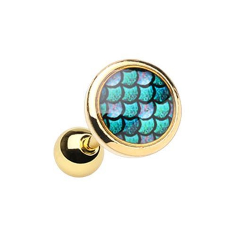 Golden Mermaid Scales Tragus Cartilage Barbell Earring – 1 Piece 18G (1mm) Length: 1/4″ (6mm)