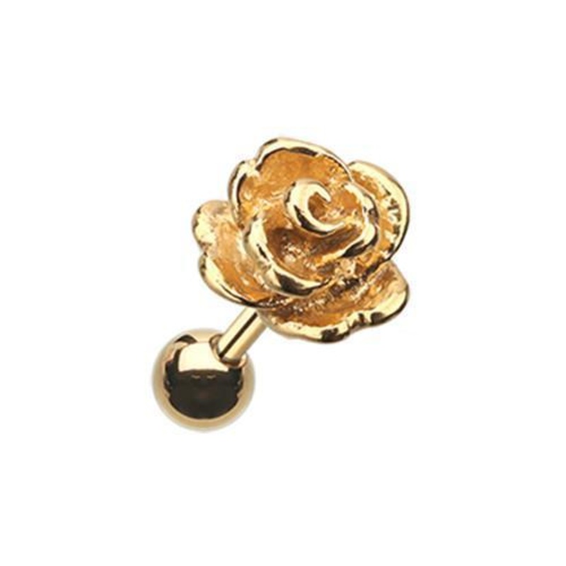 Golden Rose Tragus Cartilage Barbell Earring – 1 Piece 18G (1mm) Length: 1/4″ (6mm)