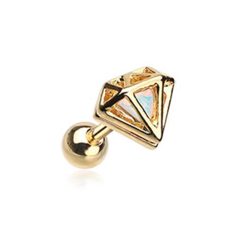 Golden Urban Iridescent Diamond Tragus Cartilage Barbell Earring – 1 Piece 18G (1mm) Length: 1/4″ (6mm)