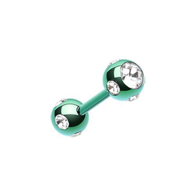 Green/Clear PVD Double Aurora Gem Ball Tragus Cartilage Barbell Earring – 1 Piece 16G (1.2mm) Length: 5/16″ (8mm) | Ball-Size: 1/8″ (3mm)