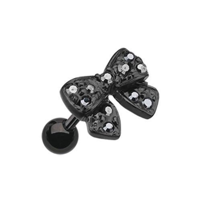 Hematite Black Dainty Bow-Tie Tragus Cartilage Barbell Earring – 1 Piece 18G (1mm) Length: 1/4″ (6mm)