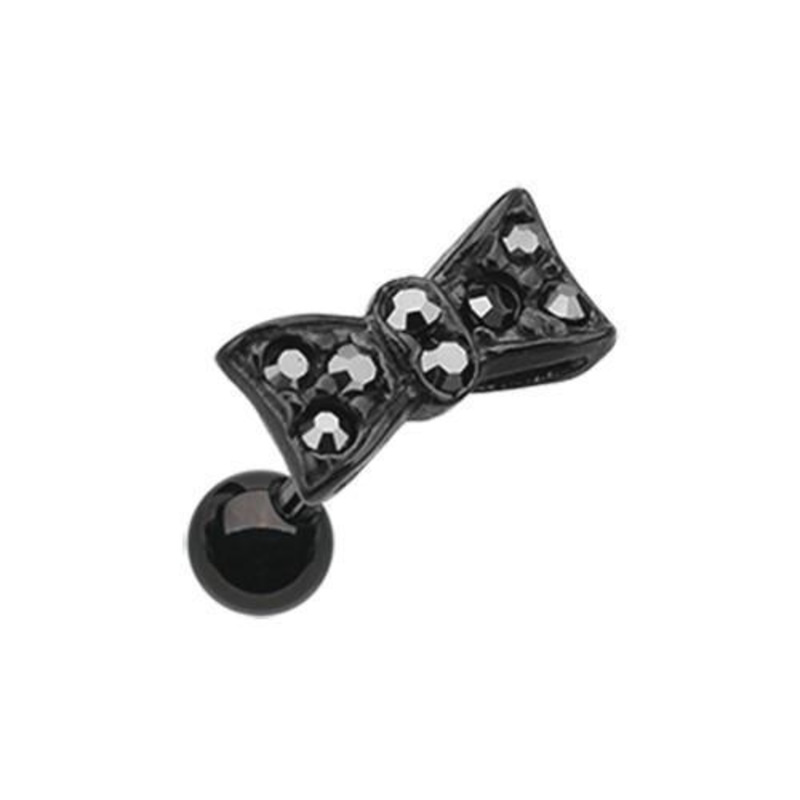 Hematite Black Flap Bow-Tie Tragus Cartilage Barbell Earring – 1 Piece 18G (1mm) Length: 1/4″ (6mm)