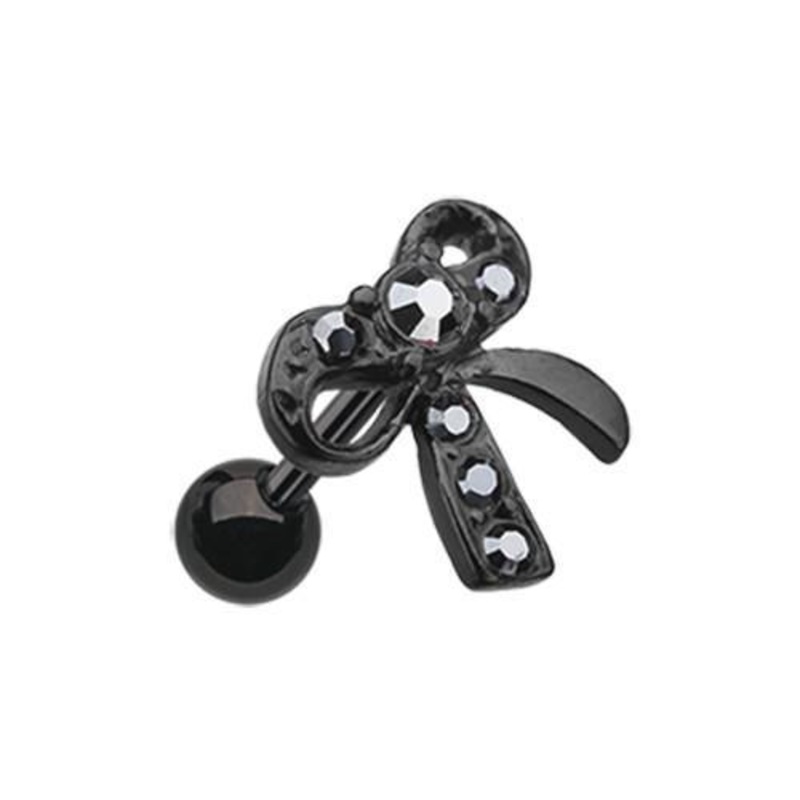 Hematite Black Lacy Bow-Tie Tragus Cartilage Barbell Earring – 1 Piece 18G (1mm) Length: 1/4″ (6mm)