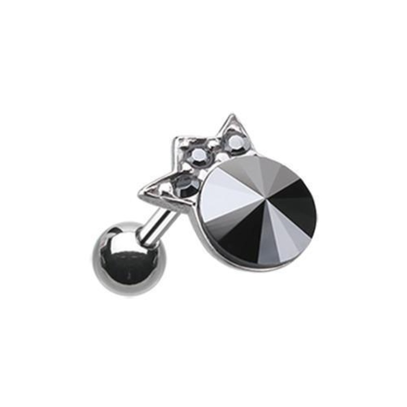 Hematite Mini Crown Topped Gem Tragus Cartilage Barbell Earring – 1 Piece 18G (1mm) Length: 1/4″ (6mm) | Ball-Size: 1/4″ (6mm)