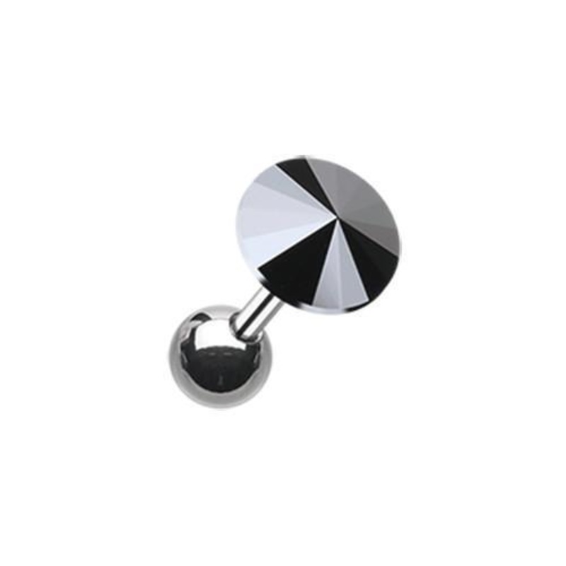 Hematite Pointy Faceted Crystal Tragus Cartilage Barbell Earring – 1 Piece 18G (1mm) Length: 1/4″ (6mm) | Ball-Size: 1/4″ (6mm)