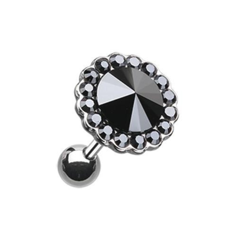 Hematite Studded Gem Unity Crystal Tragus Cartilage Barbell Earring – 1 Piece 18G (1mm) Length: 1/4″ (6mm) | Ball-Size: 3/8″ (10mm)