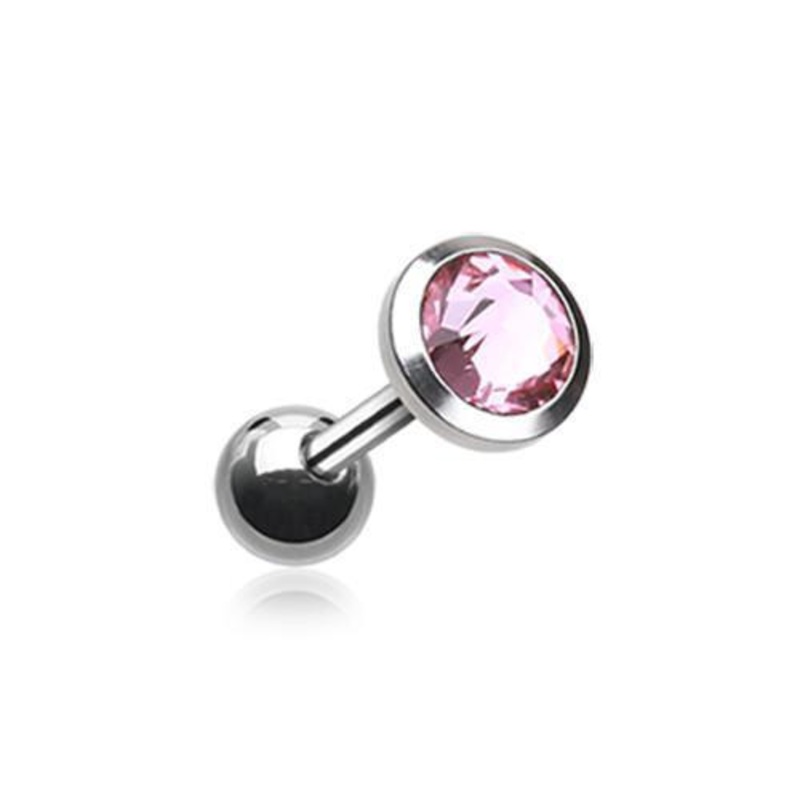 Light Pink Gem Sparkle Tragus Cartilage Barbell Earring – 1 Piece 18G (1mm) Length: 1/4″ (6mm) | Ball-Size: 1/8″ (3mm)