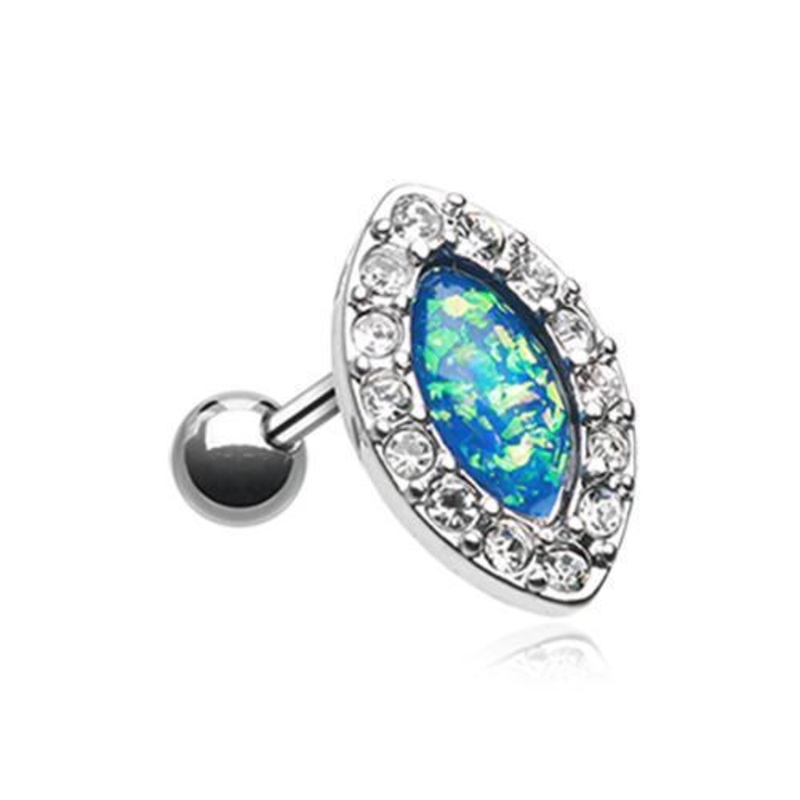 Opal Diamante Tragus Cartilage Barbell Earring – 1 Piece 18G (1mm) Length: 1/4″ (6mm)