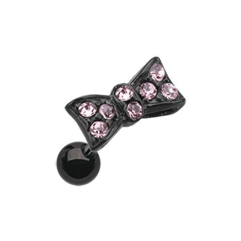 Pink Black Flap Bow-Tie Tragus Cartilage Barbell Earring – 1 Piece 18G (1mm) Length: 1/4″ (6mm)