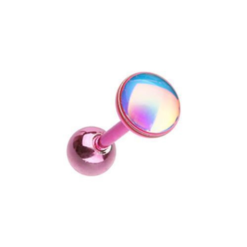 Pink Convex Revo Tragus Cartilage Barbell Earring – 1 Piece 18G (1mm) Length: 1/4″ (6mm) | Ball-Size: 5/32″ (4mm)