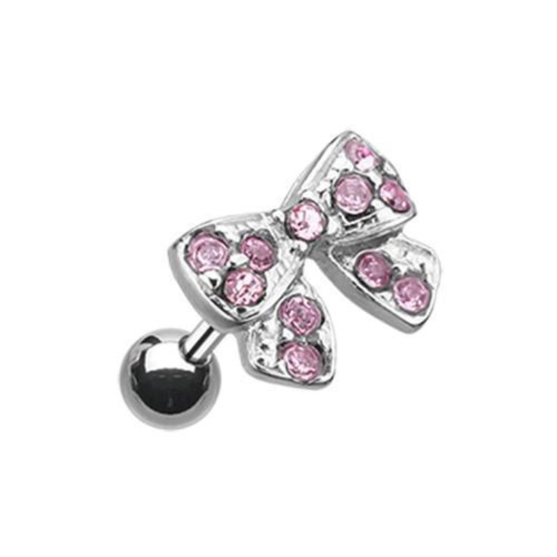 Pink Dainty Bow-Tie Tragus Cartilage Barbell Earring – 1 Piece 18G (1mm) Length: 1/4″ (6mm)