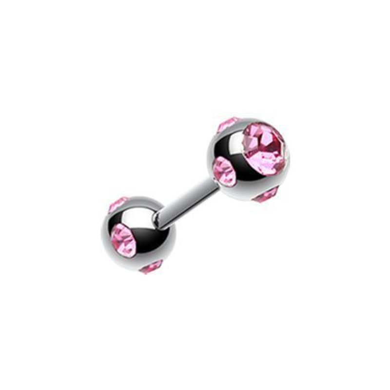 Pink Double Aurora Gem Ball Tragus Cartilage Barbell Earring – 1 Piece 16G (1.2mm) Length: 5/16″ (8mm) | Ball-Size: 1/8″ (3mm)