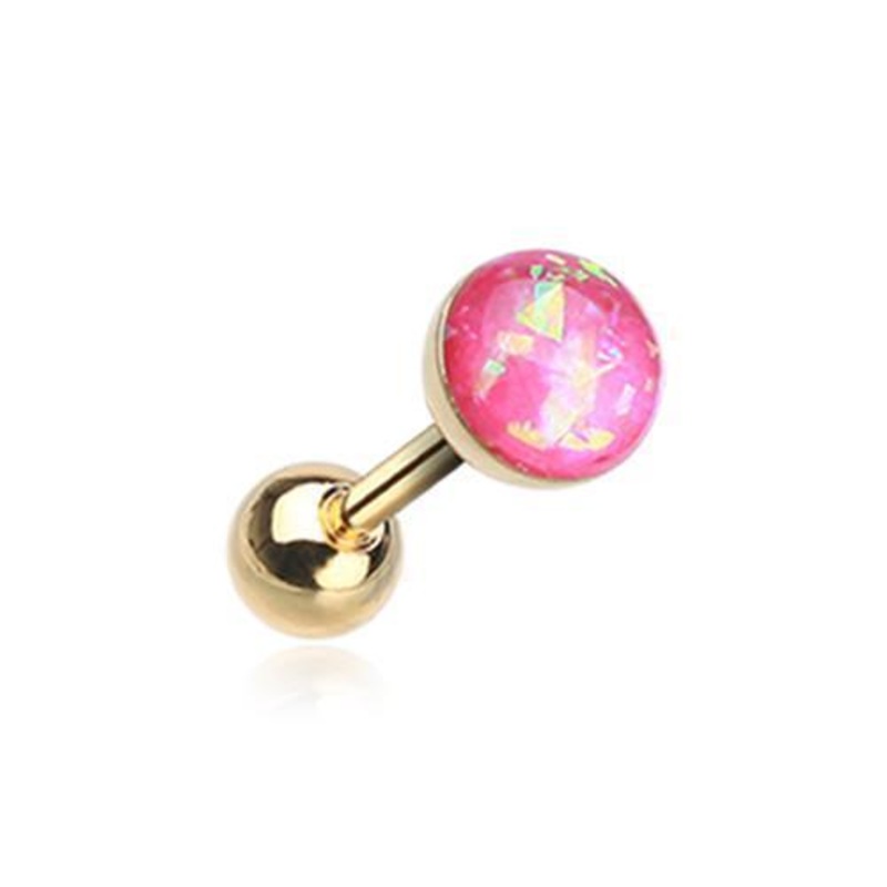 Pink Golden Opal Sparkle Tragus Cartilage Barbell Earring – 1 Piece 18G (1mm) Length: 1/4″ (6mm) | Ball-Size: 1/8″ (3mm)