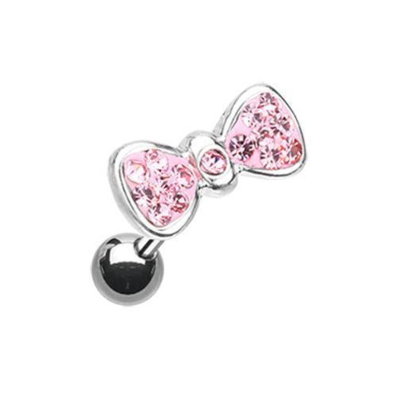 Pink Multi-Sprinkle Dot Bow-Tie Tragus Cartilage Barbell Earring – 1 Piece 18G (1mm) Length: 1/4″ (6mm)