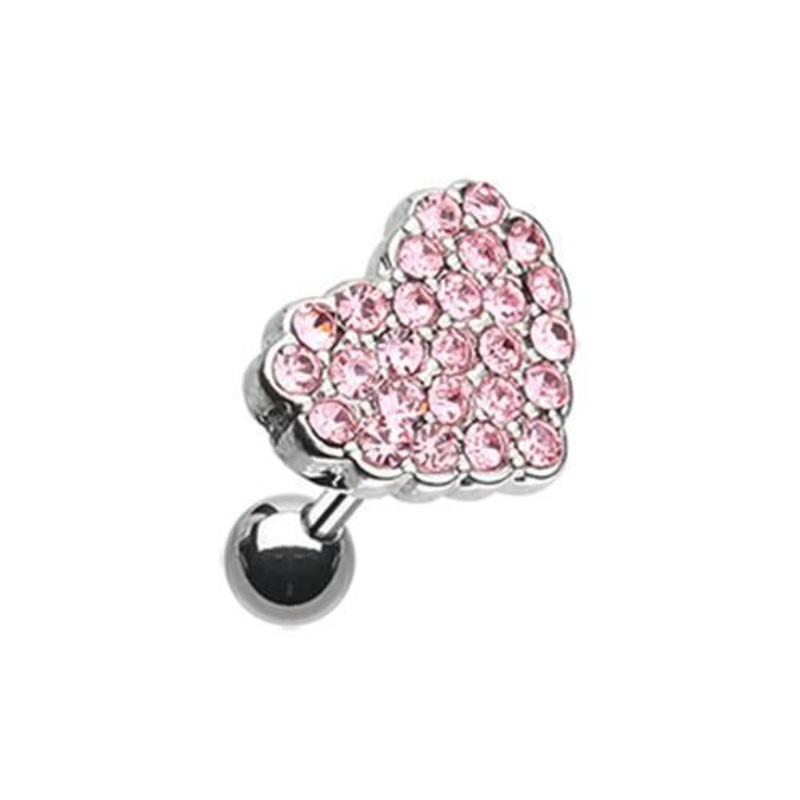Pink Multi-Sprinkle Dot Heart Multi-Gem Tragus Cartilage Barbell Earring – 1 Piece 18G (1mm) Length: 1/4″ (6mm)