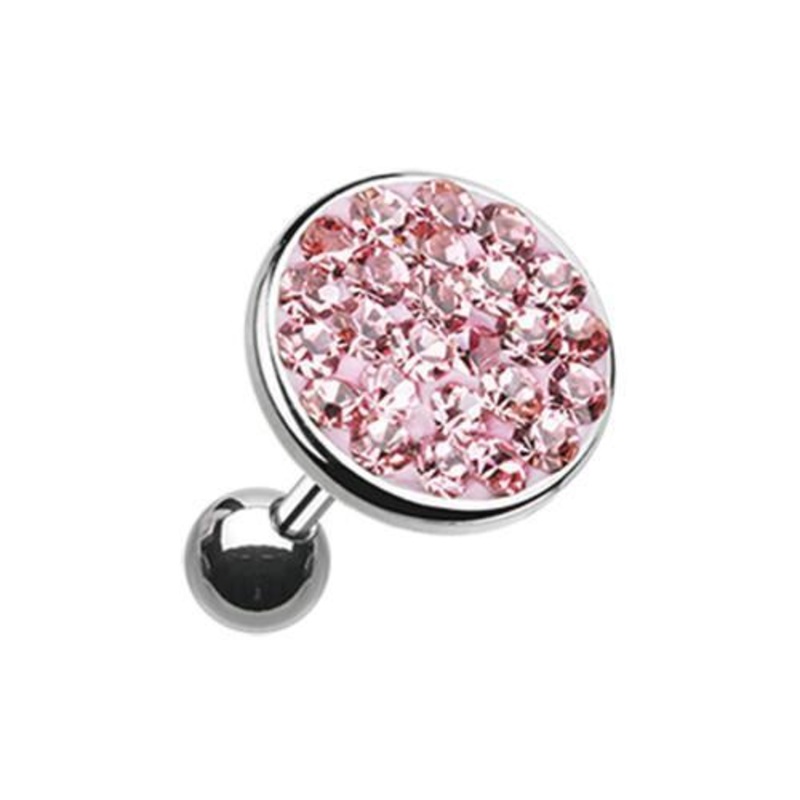 Pink Multi-Sprinkle Dot Multi-Gem Round Tragus Cartilage Barbell Earring – 1 Piece 18G (1mm) Length: 1/4″ (6mm) | Ball-Size: 1/4″ (6mm)