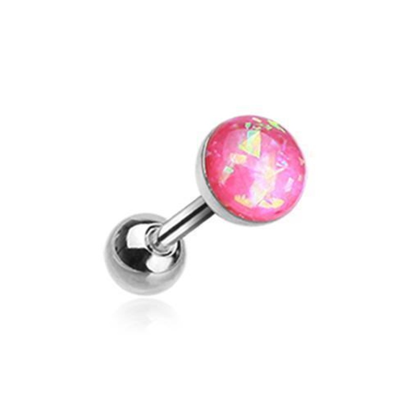 Pink Opal Sparkle Tragus Cartilage Barbell Earring – 1 Piece 18G (1mm) Length: 1/4″ (6mm) | Ball-Size: 1/8″ (3mm)