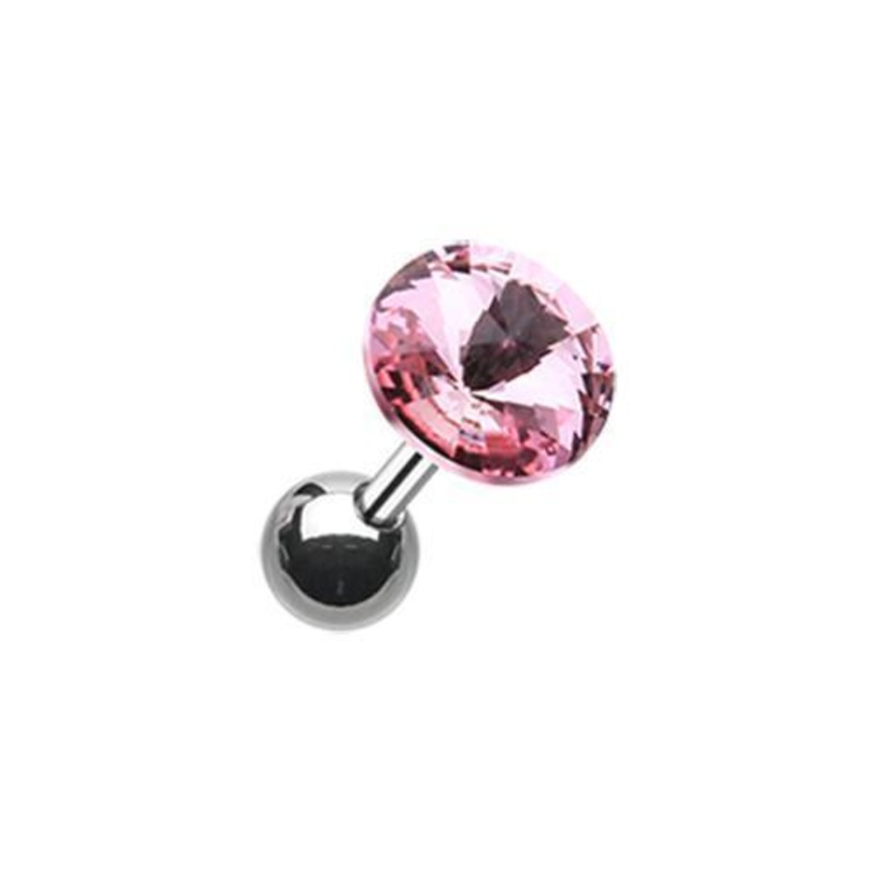 Pink Pointy Faceted Crystal Tragus Cartilage Barbell Earring – 1 Piece 18G (1mm) Length: 1/4″ (6mm) | Ball-Size: 1/4″ (6mm)