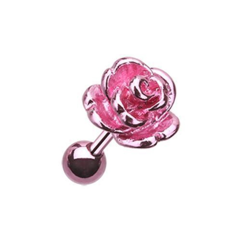 Pink Rose Tragus Cartilage Barbell Earring – 1 Piece 18G (1mm) Length: 1/4″ (6mm)