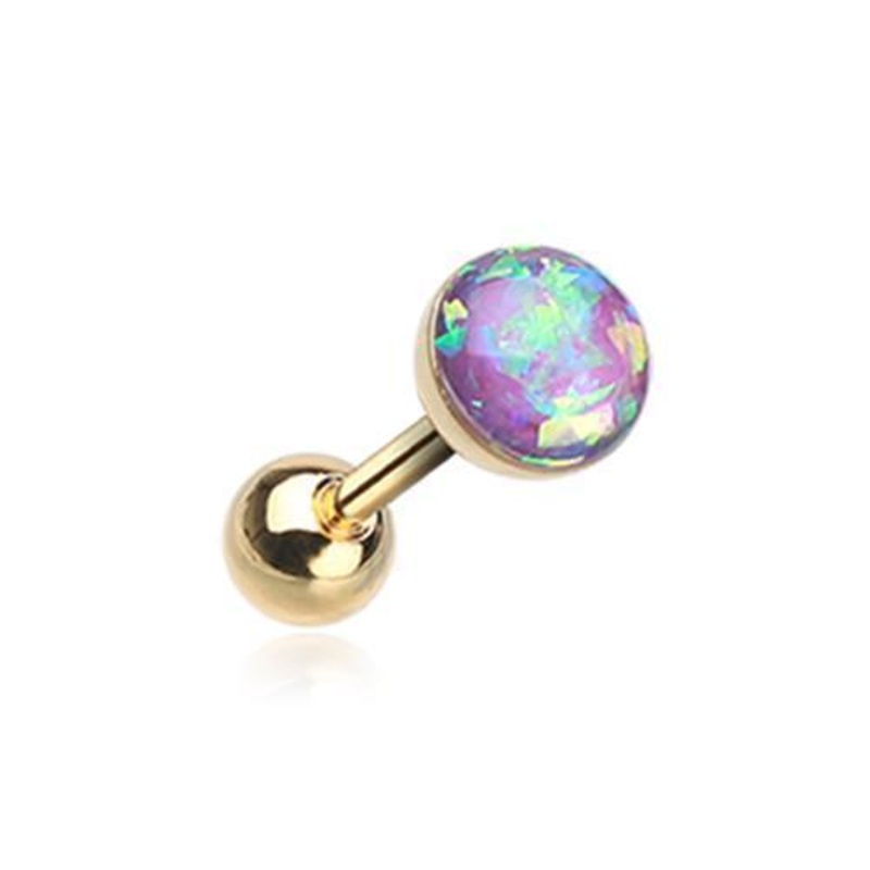 Purple Golden Opal Sparkle Tragus Cartilage Barbell Earring – 1 Piece 18G (1mm) Length: 1/4″ (6mm) | Ball-Size: 1/8″ (3mm)