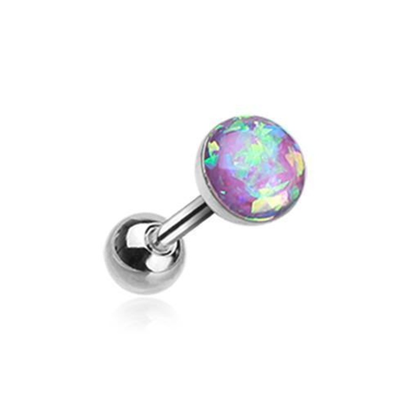 Purple Opal Sparkle Tragus Cartilage Barbell Earring – 1 Piece 18G (1mm) Length: 1/4″ (6mm) | Ball-Size: 1/8″ (3mm)