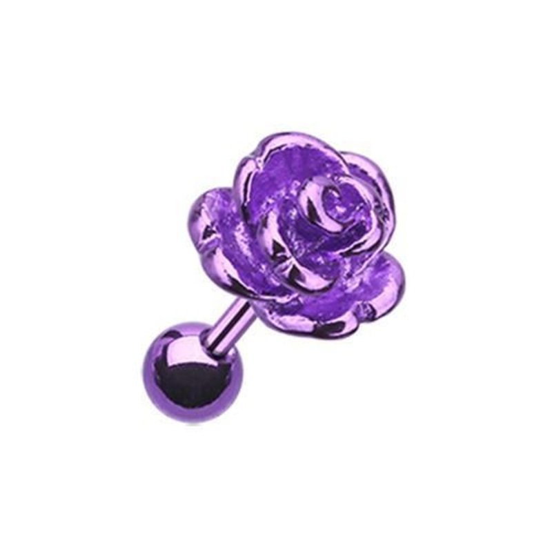 Purple Rose Tragus Cartilage Barbell Earring – 1 Piece 18G (1mm) Length: 1/4″ (6mm)