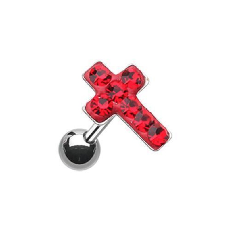 Red Cross Multi-Sprinkle Dot Multi-Gem Tragus Cartilage Barbell Earring – 1 Piece 18G (1mm) Length: 1/4″ (6mm)