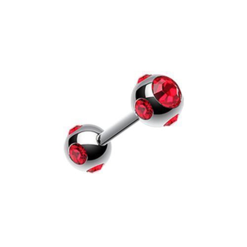 Red Double Aurora Gem Ball Tragus Cartilage Barbell Earring – 1 Piece 16G (1.2mm) Length: 5/16″ (8mm) | Ball-Size: 1/8″ (3mm)