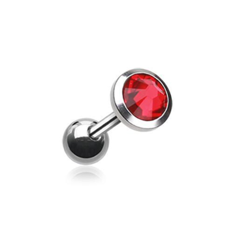 Red Gem Sparkle Tragus Cartilage Barbell Earring – 1 Piece 18G (1mm) Length: 1/4″ (6mm) | Ball-Size: 1/8″ (3mm)