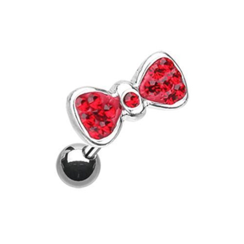 Red Multi-Sprinkle Dot Bow-Tie Tragus Cartilage Barbell Earring – 1 Piece 18G (1mm) Length: 1/4″ (6mm)
