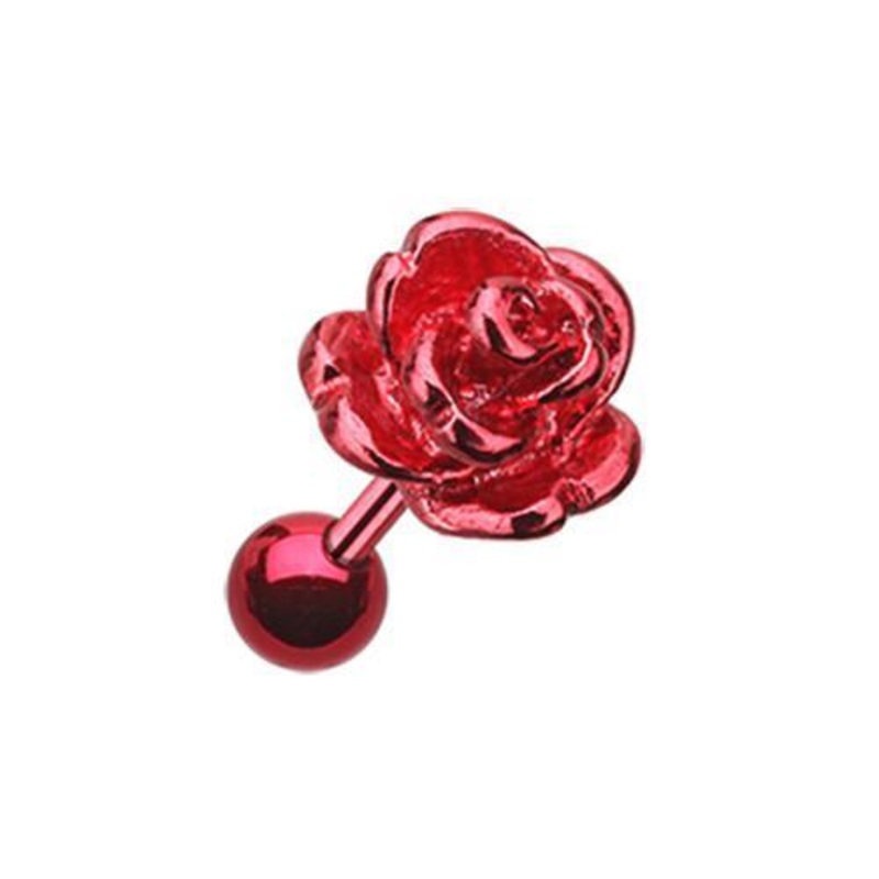 Red Rose Tragus Cartilage Barbell Earring – 1 Piece 18G (1mm) Length: 1/4″ (6mm)